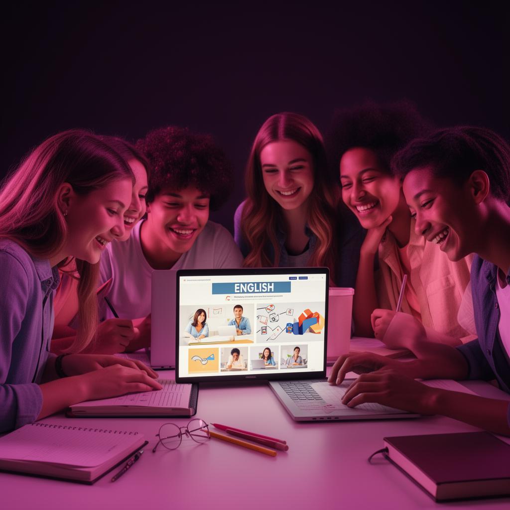 Étudiants en cours d'anglais en ligne